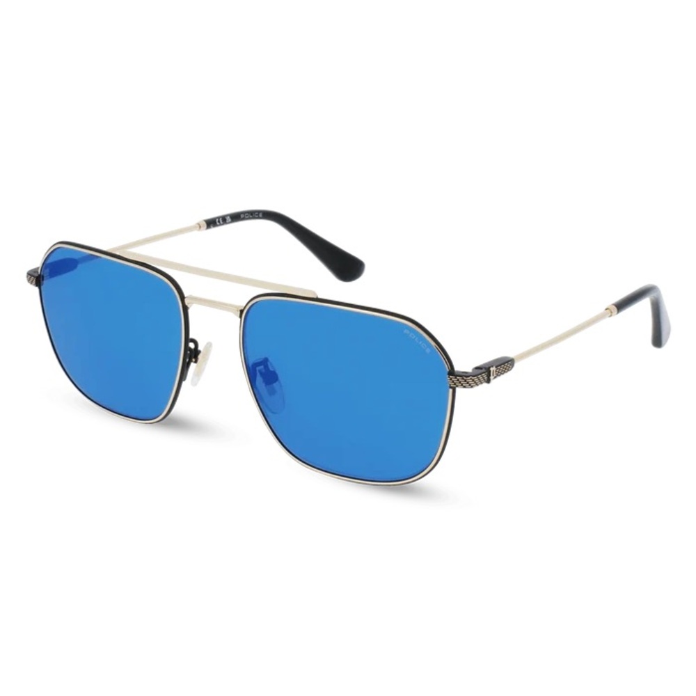 New! Police Blue Mirrored Aviator Sunglasses, Police SPLF64 300B, Authentic